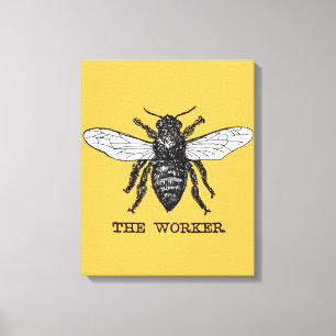 Toile Illustration d'abeille ouvrière vintage