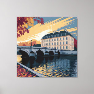 Toile Illustration d'art de ville européenne au bord de