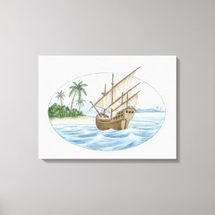 Toile Illustration de bateau du 16ème siècle près d'