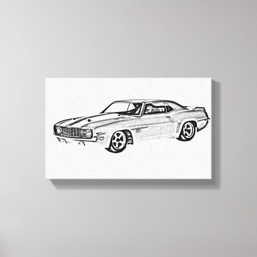 Toile Illustration de Camaro Z28 noir et blanc 1969 (Recto)