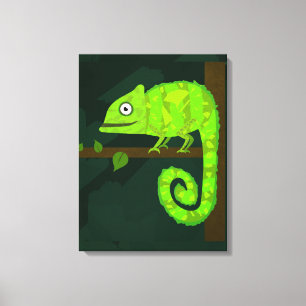 Toile Illustration de caméléon vert mignon Reptile tropi