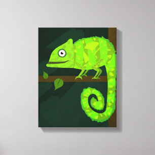 Toile Illustration de caméléon vert mignon Reptile tropi