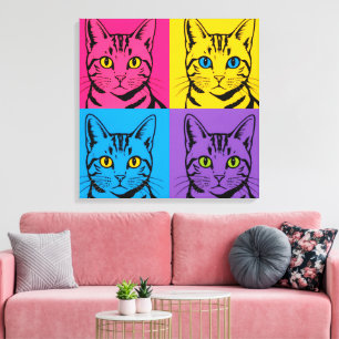 Toile Illustration de chat Pop Art Panier de style rét
