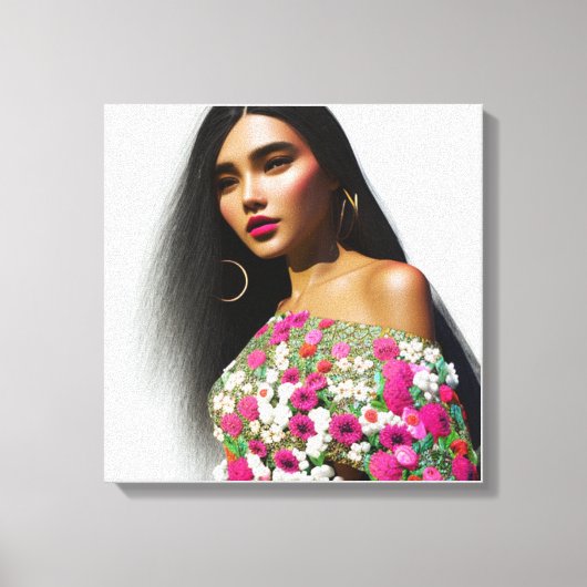 Toile Illustration de fille florale Art 3D (Recto)