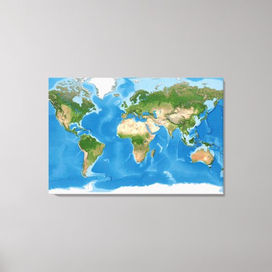 Toile Illustration de la carte topographique du monde (Recto)
