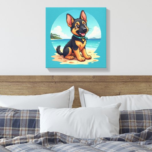 Toile Illustration de la plage du Chiot-Puppy en berger (Insitu(Chambre))