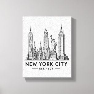 Toile Illustration de la skyline de NYC avec la Statue d