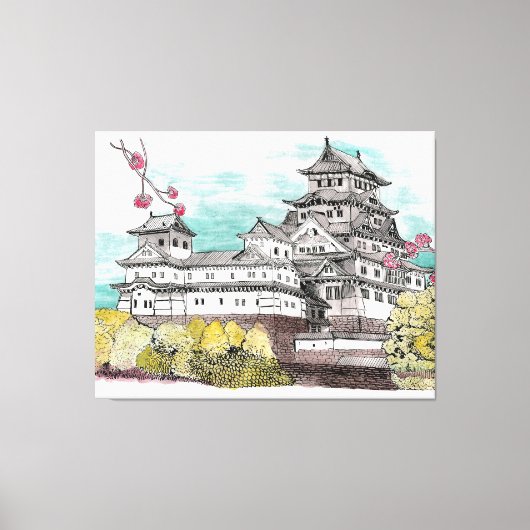 Toile Illustration de l'aquarelle japonaise du château d (Recto)