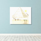 Toile Illustration de pyramides et d'hommes à chameaux (Insitu (Plancher de Bois))