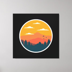 Toile Illustration du coucher du soleil de montagne