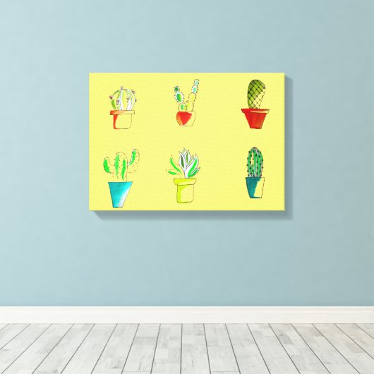 Toile Illustration du désert de cactus mignons (Insitu (Plancher de Bois))