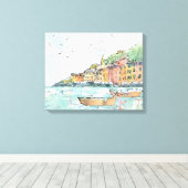 Toile Illustration du port de Porofino (Insitu (Plancher de Bois))