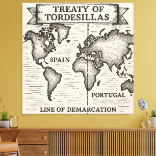 Toile Illustration du Traité de Tordesillas sur la carte