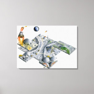 Toile Illustration d'une base futuriste sur la lune