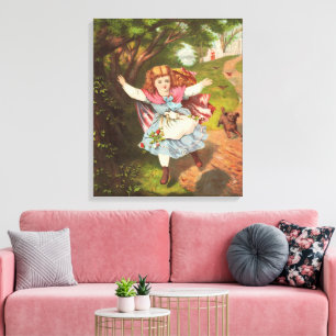 Toile Illustration lithographique d'une petite fille et 