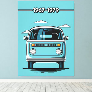 Toile Illustration Pop Art d'un van classique sarcelle r