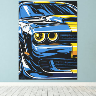 Toile Illustration Pop Art d'une voiture musclée rétro b