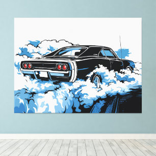 Toile Illustration rétro pop art d'une muscle car noire