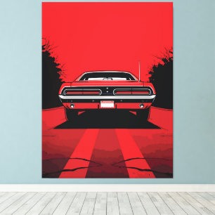 Toile Illustration rétro pop art d'une muscle car rouge 
