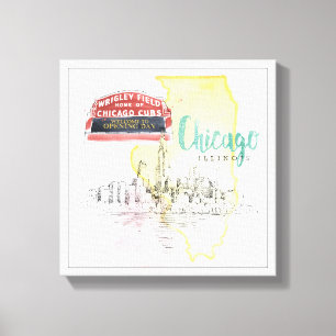 Toile Image de croquis d'aquarelle de Chicago,