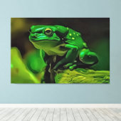 Toile Image étonnante d'une grenouille verte en photo (Insitu (Plancher de Bois))