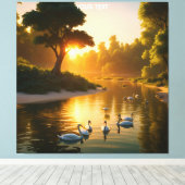Toile Imaginaire Cute Vivid Swans Sunset Forest. Parfait (Insitu (Plancher de Bois))