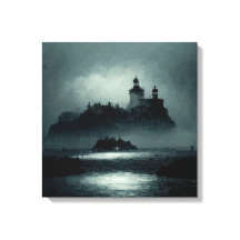 Imaginaire Island Lighthouse Misty Foggy Dark Nigh