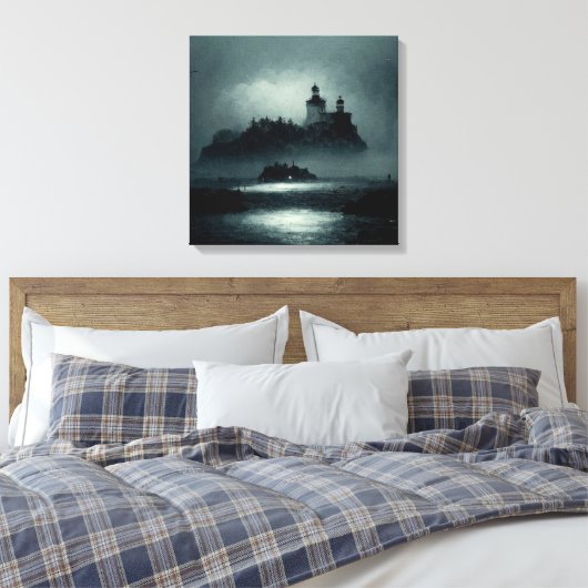 Toile Imaginaire Island Lighthouse Misty Foggy Dark Nigh (Insitu(Chambre))