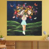 Toile Immense Bouquet Girl Dark Sky Surreal Collage (Insitu(Salon))
