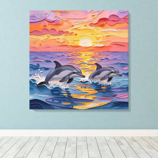 Toile Impasto Dolphins and Ocean Waves   (Insitu (Plancher de Bois))
