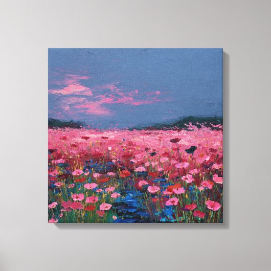 Toile Impressionist Pink Poppy Field Textured Canvas Wal (Recto)