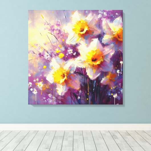 Toile Impressionniste Daffodique Floral Purple Jaune Art (Insitu (Plancher de Bois))