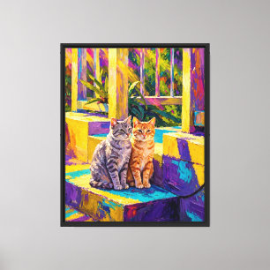 Toile Impressionniste Vibrante Deux Chats Porche E