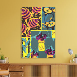 Toile Imprimé floral violet et sarcelle maximaliste vibr