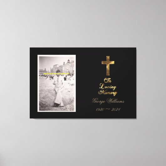 Toile In Love Memory Typography Golden Cross Photo (Recto)