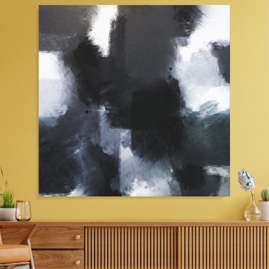 Toile Indigo Grey Noir Moderne Abstrait Brushstrokes (Insitu(Salon))