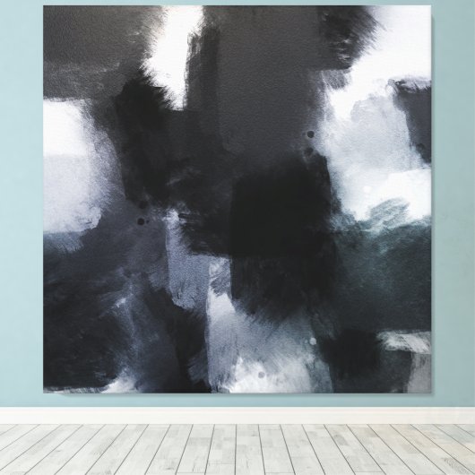 Toile Indigo Grey Noir Moderne Abstrait Brushstrokes (Insitu (Plancher de Bois))