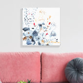 Toile Indigo & Ochre - Fleurs aquarelles (Insitu(Salon))