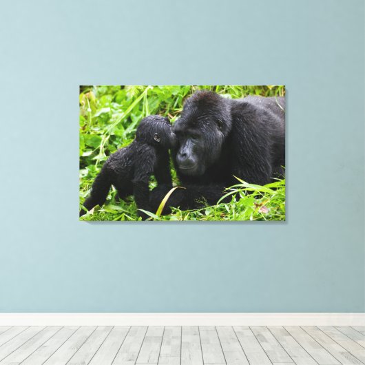 Toile Infant Mountain Gorilla Kisses Silverback (Insitu (Plancher de Bois))