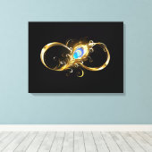 Toile Infinité avec plume de paon doré (Insitu (Plancher de Bois))