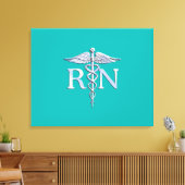 Toile Infirmière autorisée RN Caduceus sur Turquoise (Insitu(Salon))