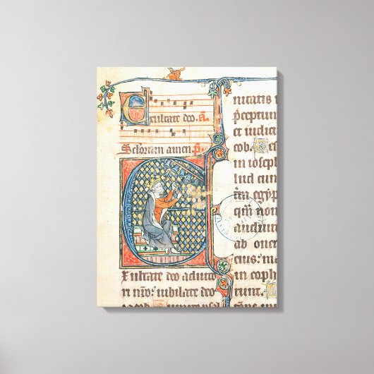 Toile Initiale historiée représentant le roi David en jo (Recto)