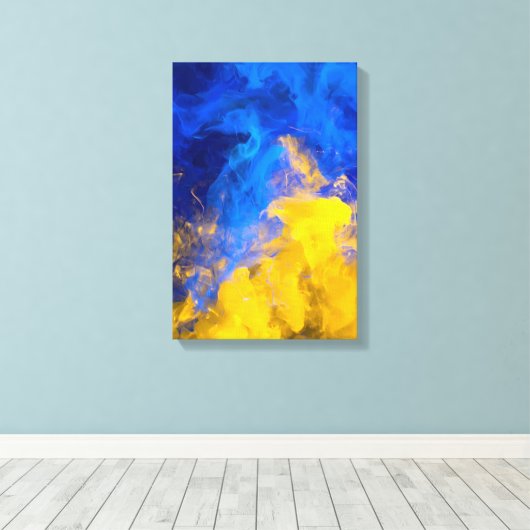 Toile Ink Collision: Azure and Gold (Insitu (Plancher de Bois))