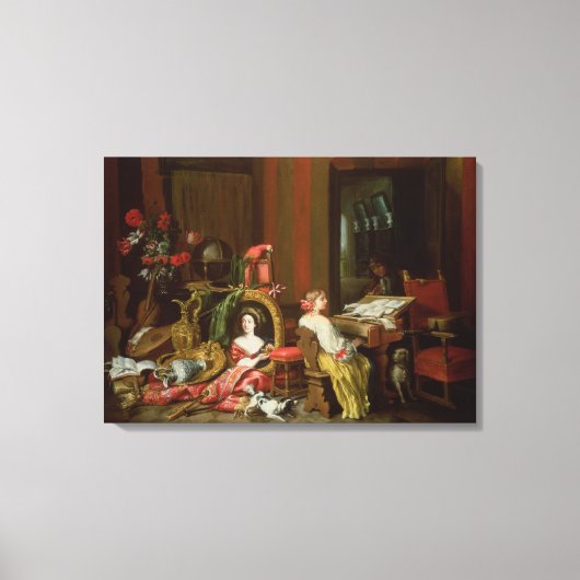 Toile Intérieur avec une dame à un clavecin (Recto)