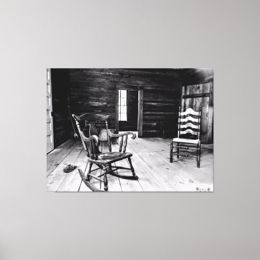 Toile Intérieur en bois rustique avec chaises vides (Recto)