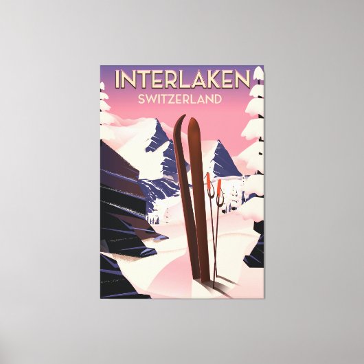 Toile Interlaken Suisse poster voyage ski. (Recto)