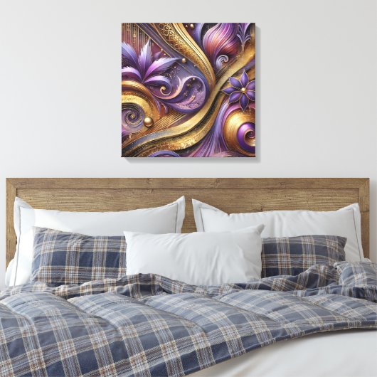 Toile Intricate Purple and Gold Abstract Canvas Art  (Insitu(Chambre))