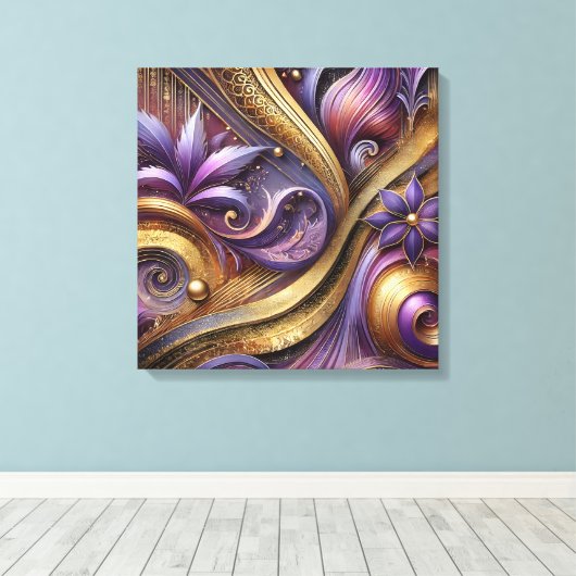 Toile Intricate Purple and Gold Abstract Canvas Art  (Insitu (Plancher de Bois))