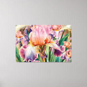 Toile *~* IRIS rose Irises Vintage Floral TV2
