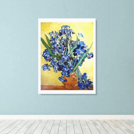 Toile Irises en arrière - plan jaune. Vincent van Gogh (Insitu (Plancher de Bois))